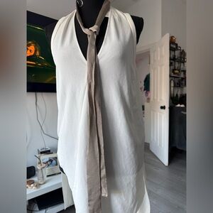 Zara White Tank Top with Brown Tie Detail